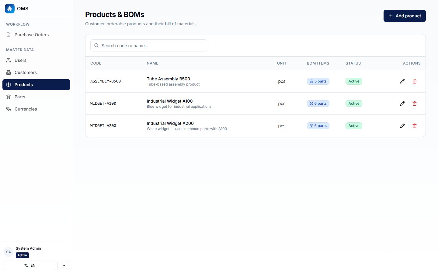 Products + BOM — สร้าง product พร้อม BOM ในฟอร์มเดียว