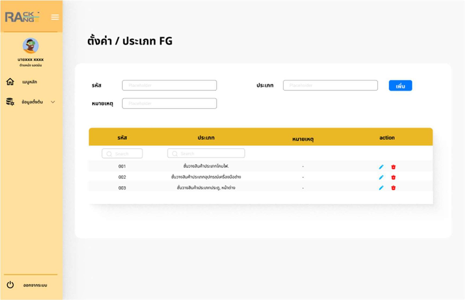 Master Data: ประเภท FG — กลุ่มสินค้าหลายประเภท